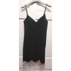 Fore Women's Spaghetti Strap Rhinestone Detail Gatsby Mini Dress -‎ Black - M